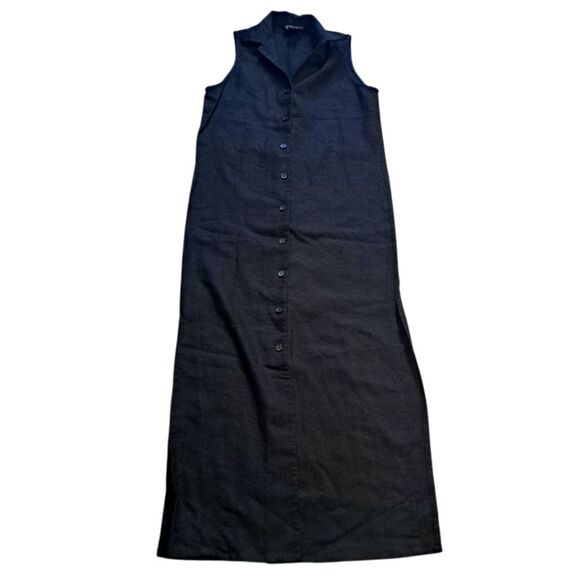 Vintage Finity Linen Button Down Gothic Gorpcore Maxi Dress Size 8 Black - Picture 1 of 13